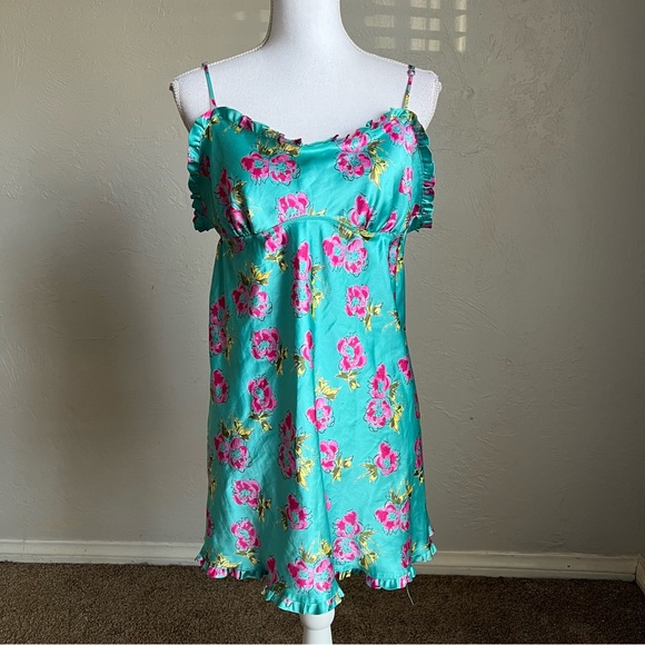 Victoria's Secret Other - Victoria’s Secret Angels Floral Negligee L Teal and Pink